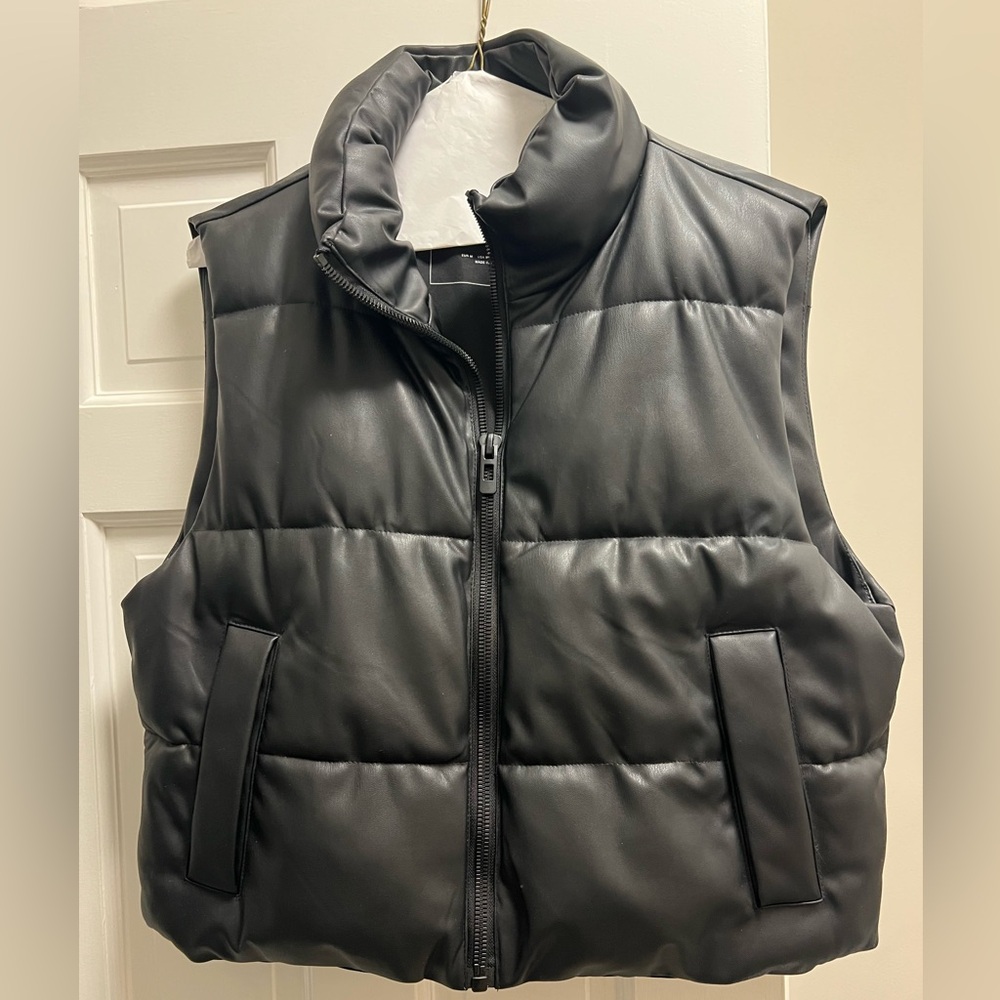 Zara Black Faux Leather Puffer Vest